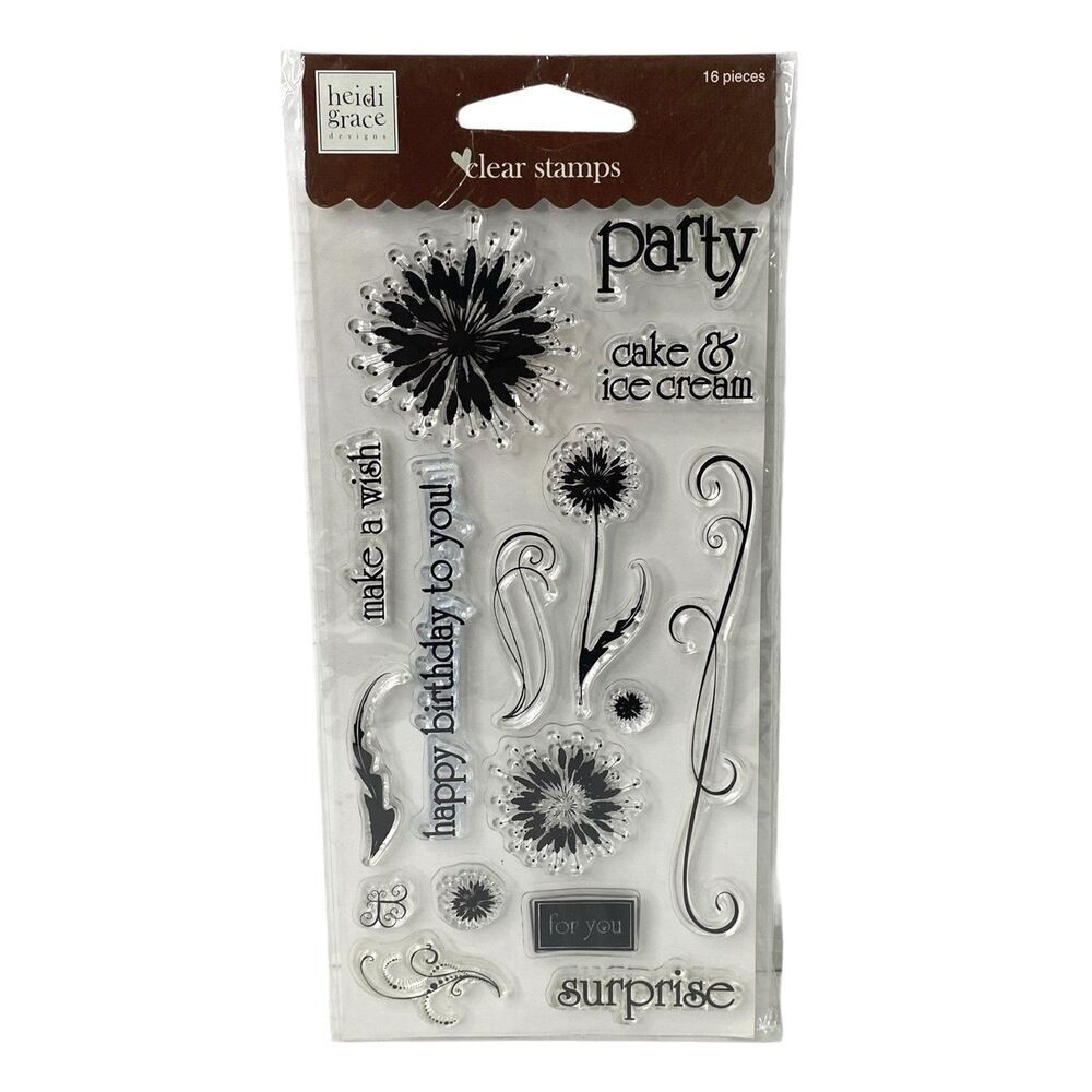 Heidi Grace Poly Clear Stamps Set of 16  Happy Birthday Party Cake & Ice Cream